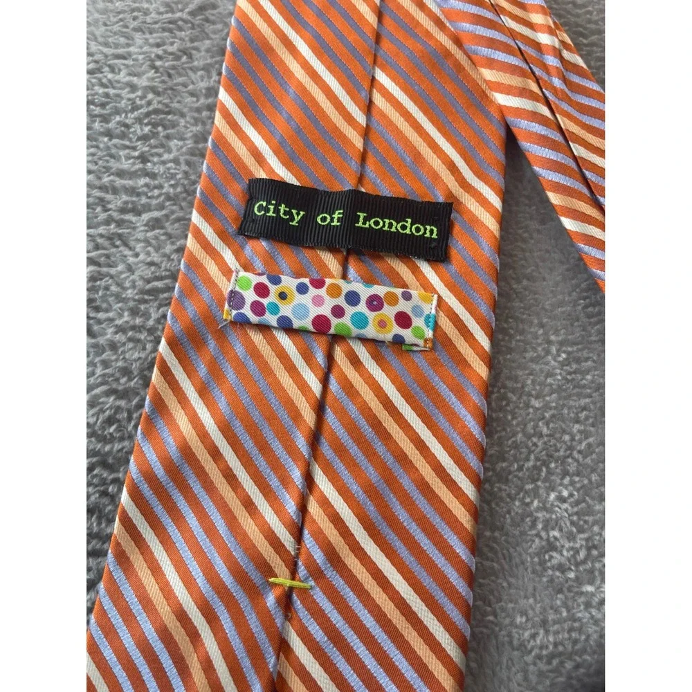 City of London Necktie Mens Orange Blue Striped 100%‎ Silk Business
